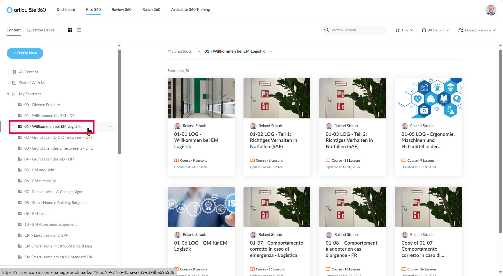 Rise courses disappear from Rise 360 folders and reappear on level All ...