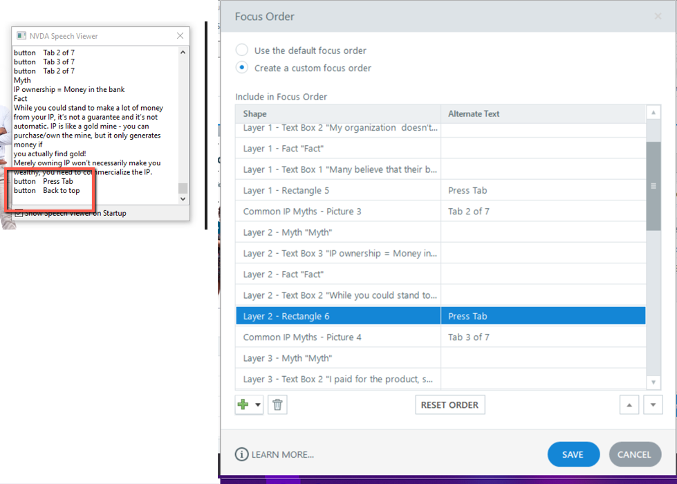 Storyline Focus Order Example Focus order returning to 'back to top' after returning from layer | E ...