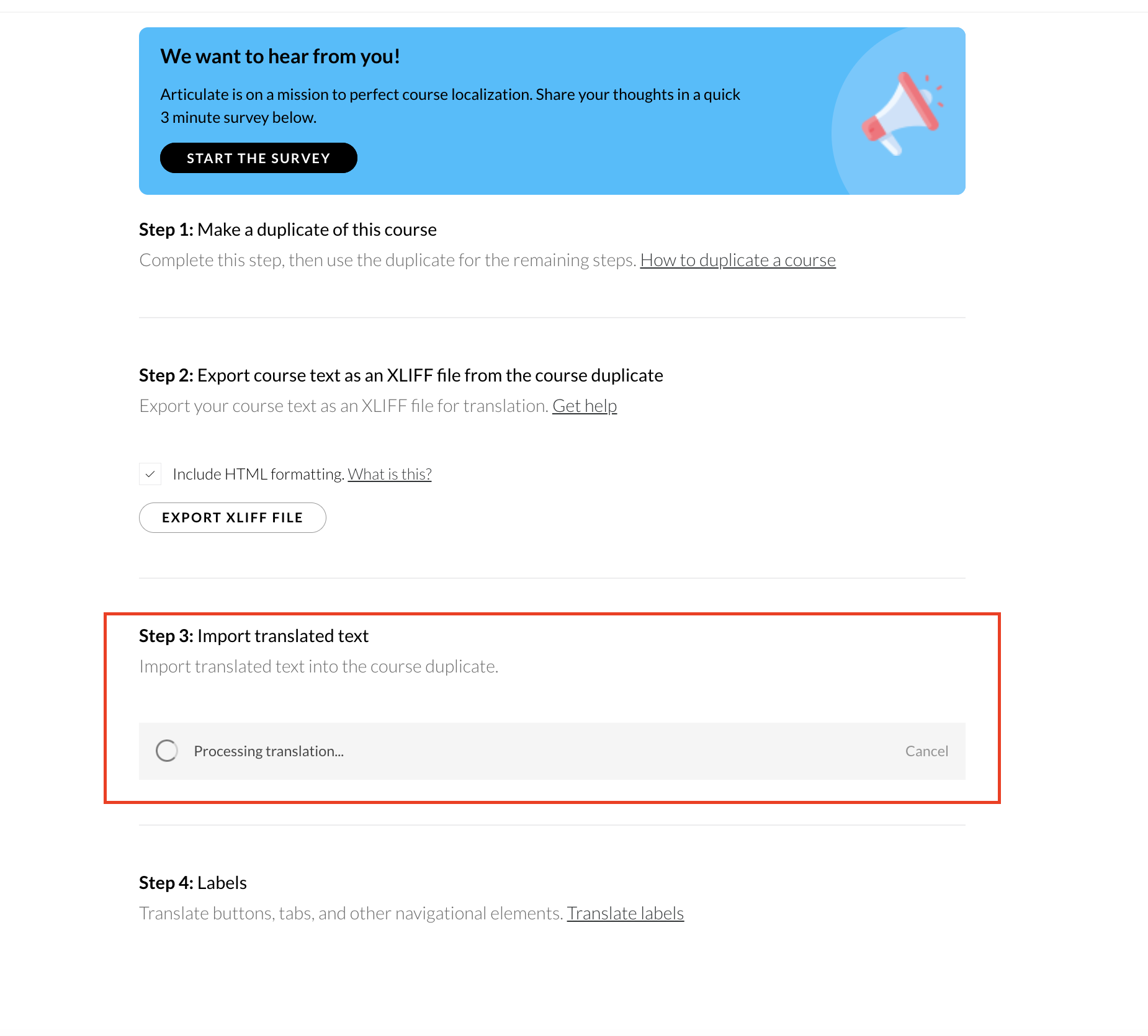 Spinning Wheel When Uploading Translated XLIFF File | E-Learning Heroes