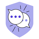 Purple shield with an illustration of two text bubbles.