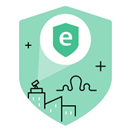 Green shield with an illustration of a projector showing the E-Learning Heroes E logo.