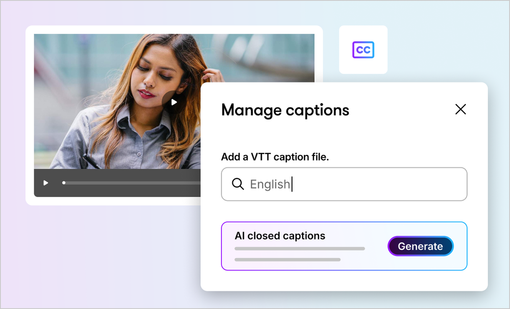 Articulate 360 interface showing that in addition to uploading existing caption files, you can now use AI to generate them —right in Rise.