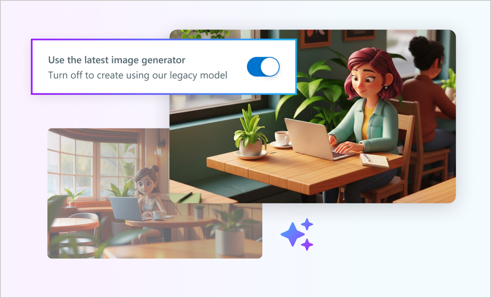 Articulate 360 interface showing our enhanced AI image generator on top of the legacy version, and the option to toggle between the two.