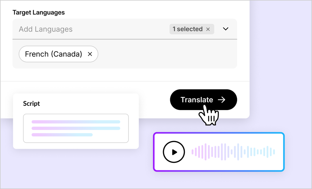 Localization interface showing how AI Assistant translates audio files.